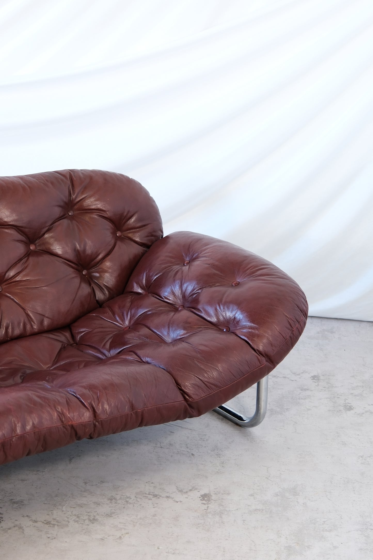 Vintage IKEA 3 Seater Sofa by Johan Bertil Häggström Dark Red Leather, 1970s
