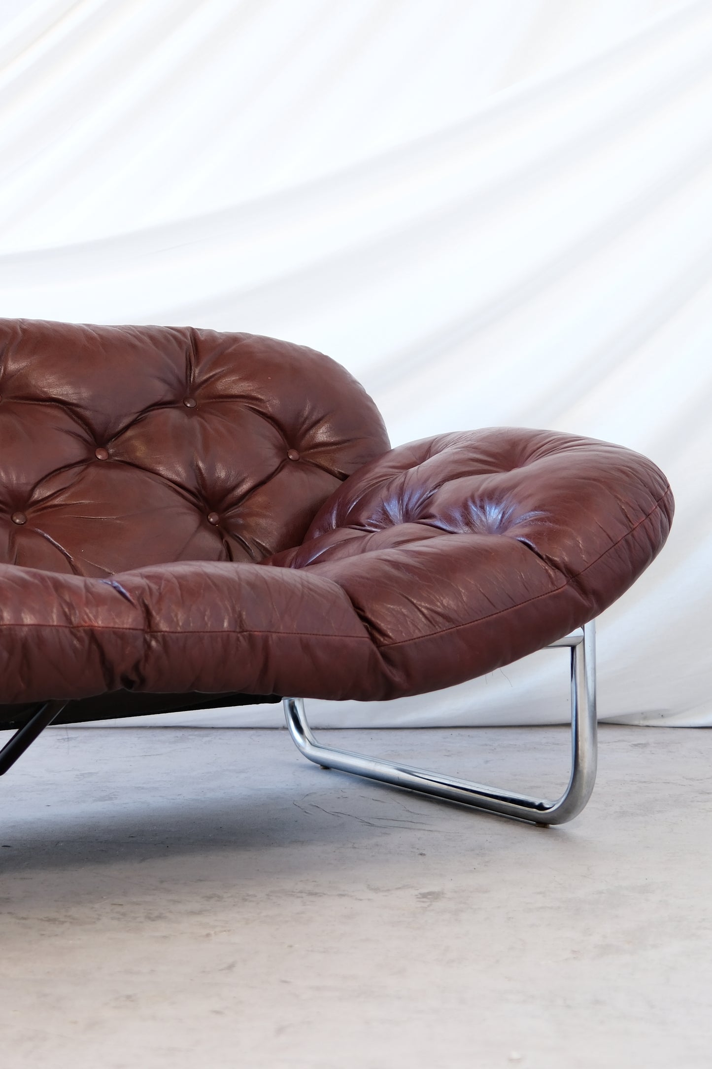 Vintage IKEA 3 Seater Sofa by Johan Bertil Häggström Dark Red Leather, 1970s