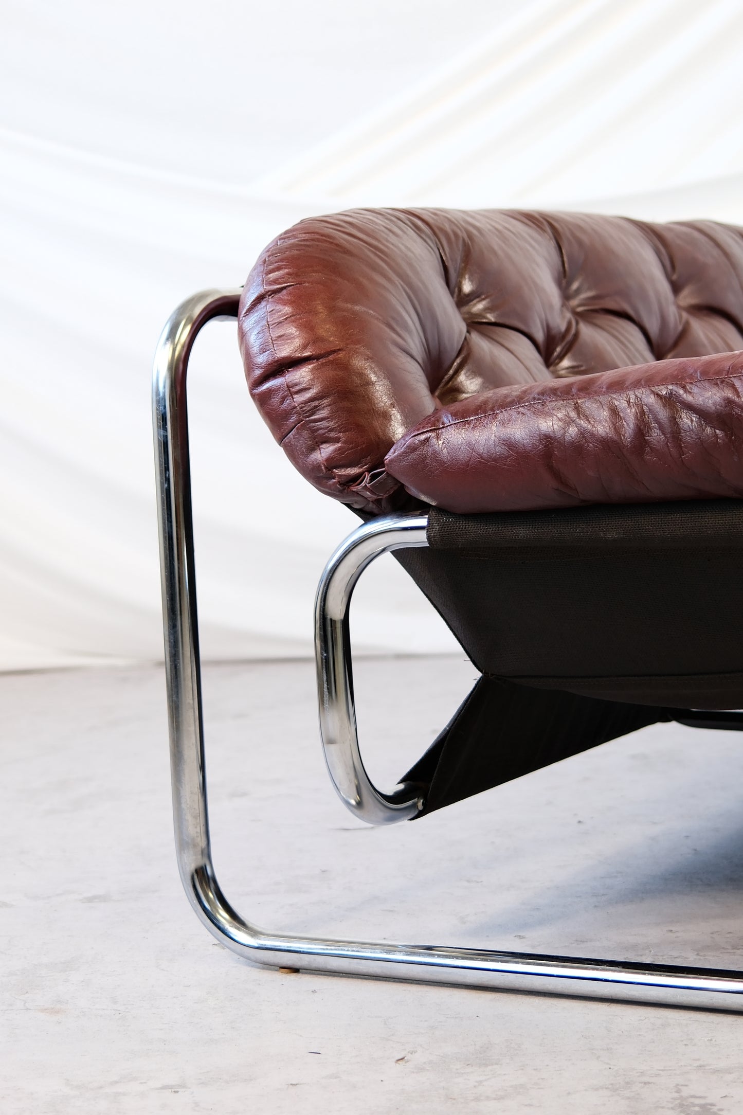 Vintage IKEA 3 Seater Sofa by Johan Bertil Häggström Dark Red Leather, 1970s
