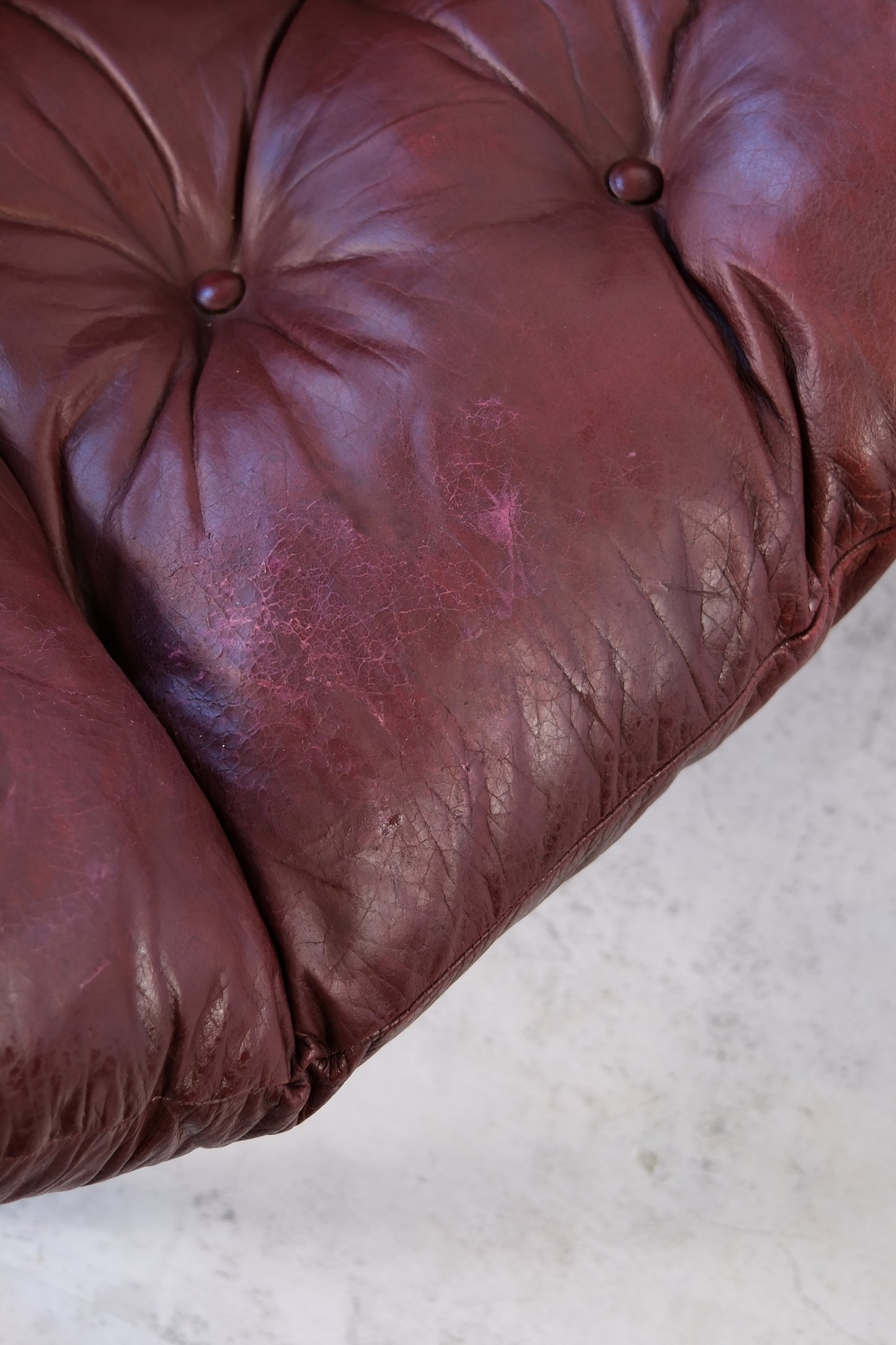 Vintage IKEA 3 Seater Sofa by Johan Bertil Häggström Dark Red Leather, 1970s
