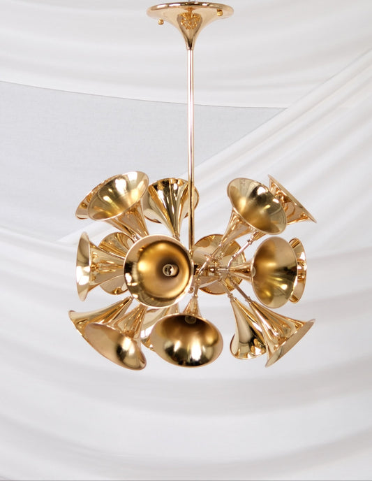 Trumpet Chandelier in Polished Metal