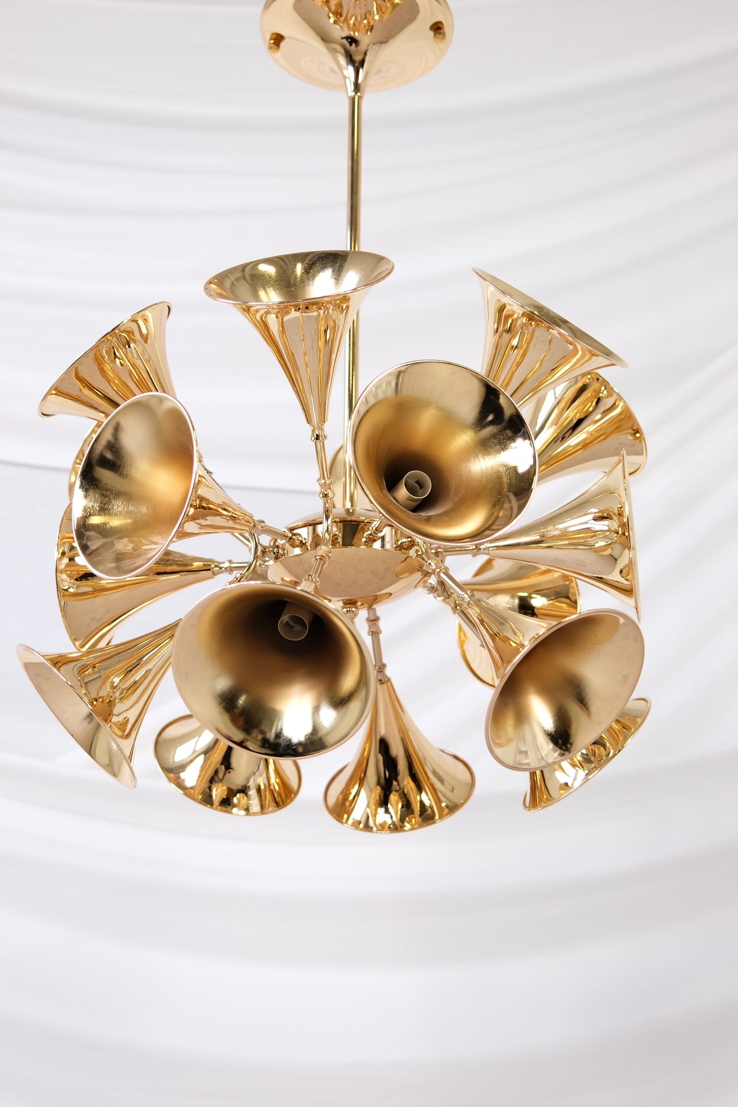 Trumpet Chandelier in Polished Metal