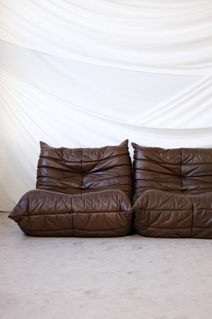 Ligne Roset Togo Sofa Set, Dark Brown Leather