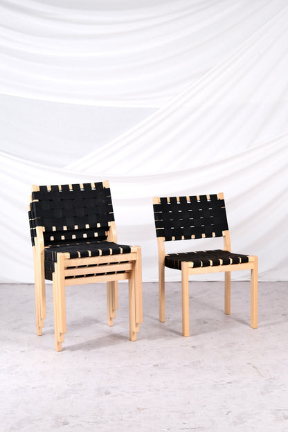 Artek 611 chair Alvar Aalto 1929 birch black webbing Finnish design stackable vintage