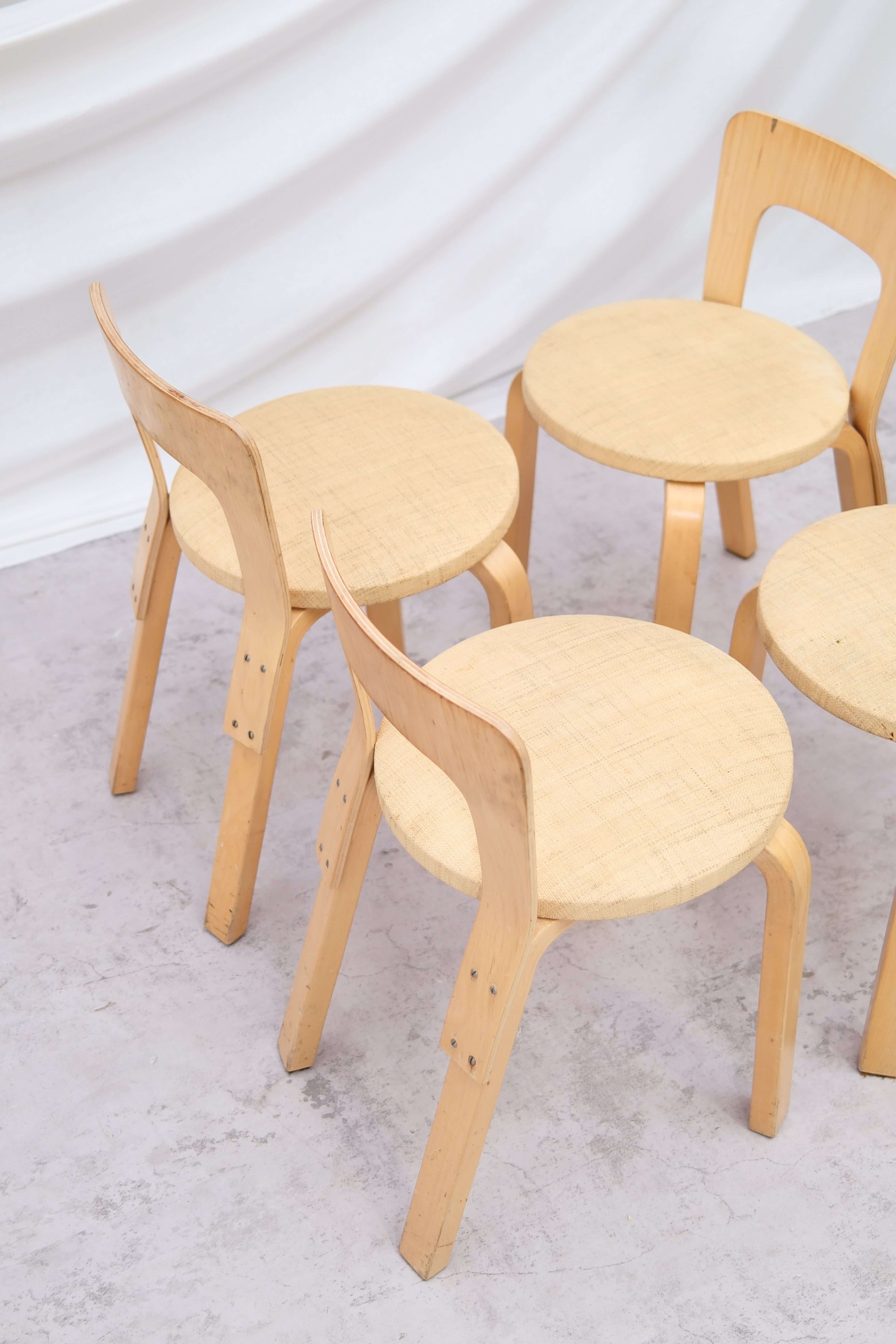 Alvar Aalto Set of 4 Artek Chair 65, upholstered in Niinikangas