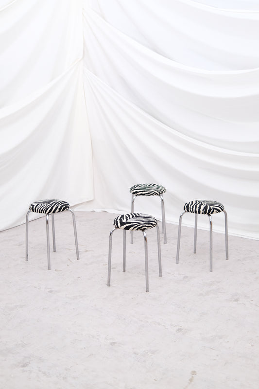 Vintage Chrome Zebra Stools