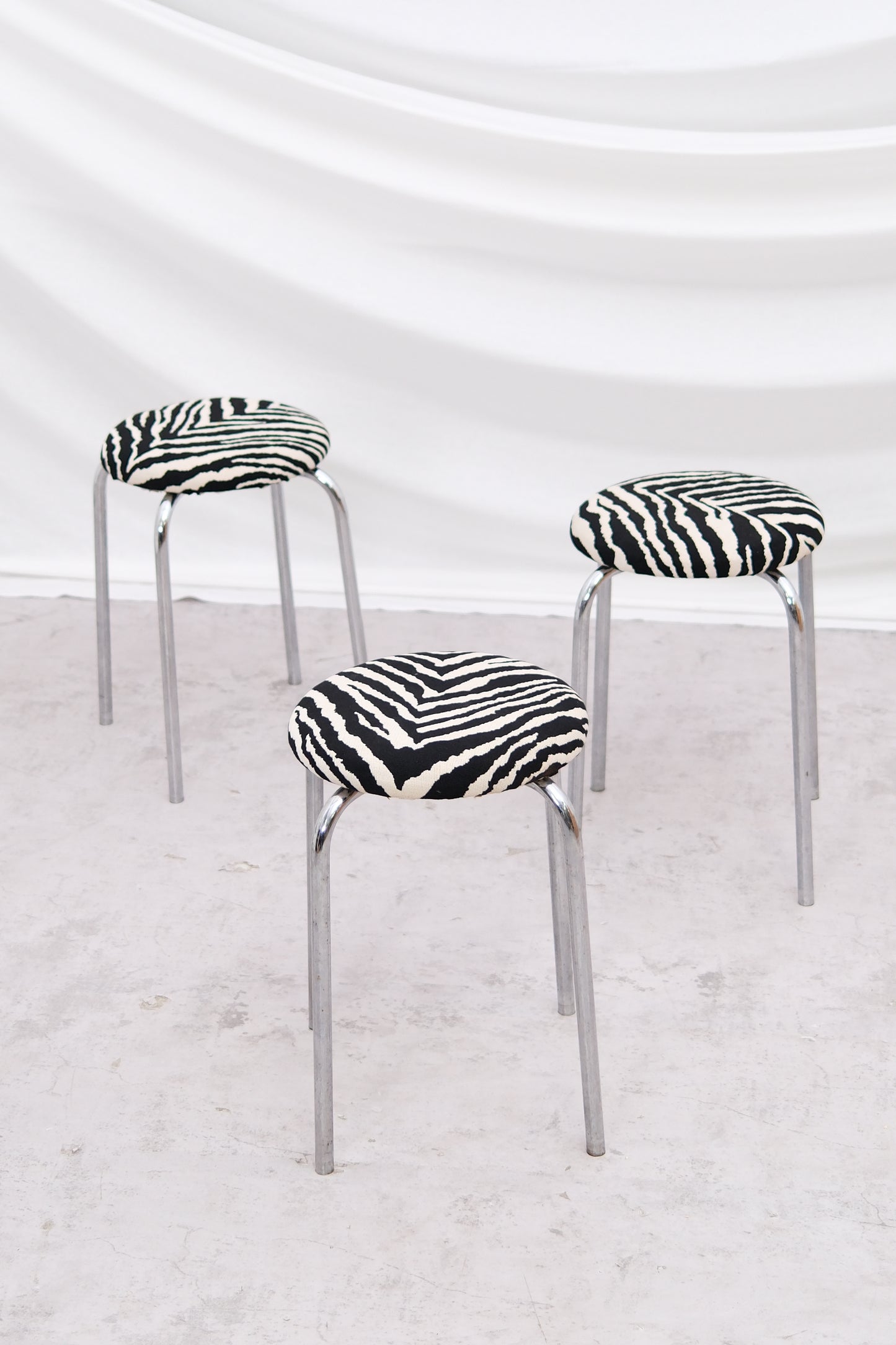 Vintage Chrome Zebra Stools