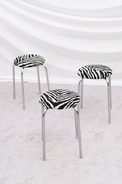 Vintage Chrome Zebra Stools