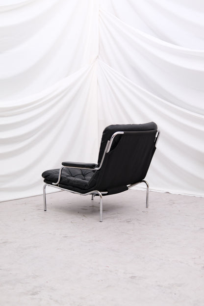 Vintage Danish Leather Armchair Chrome Frame, 1970s