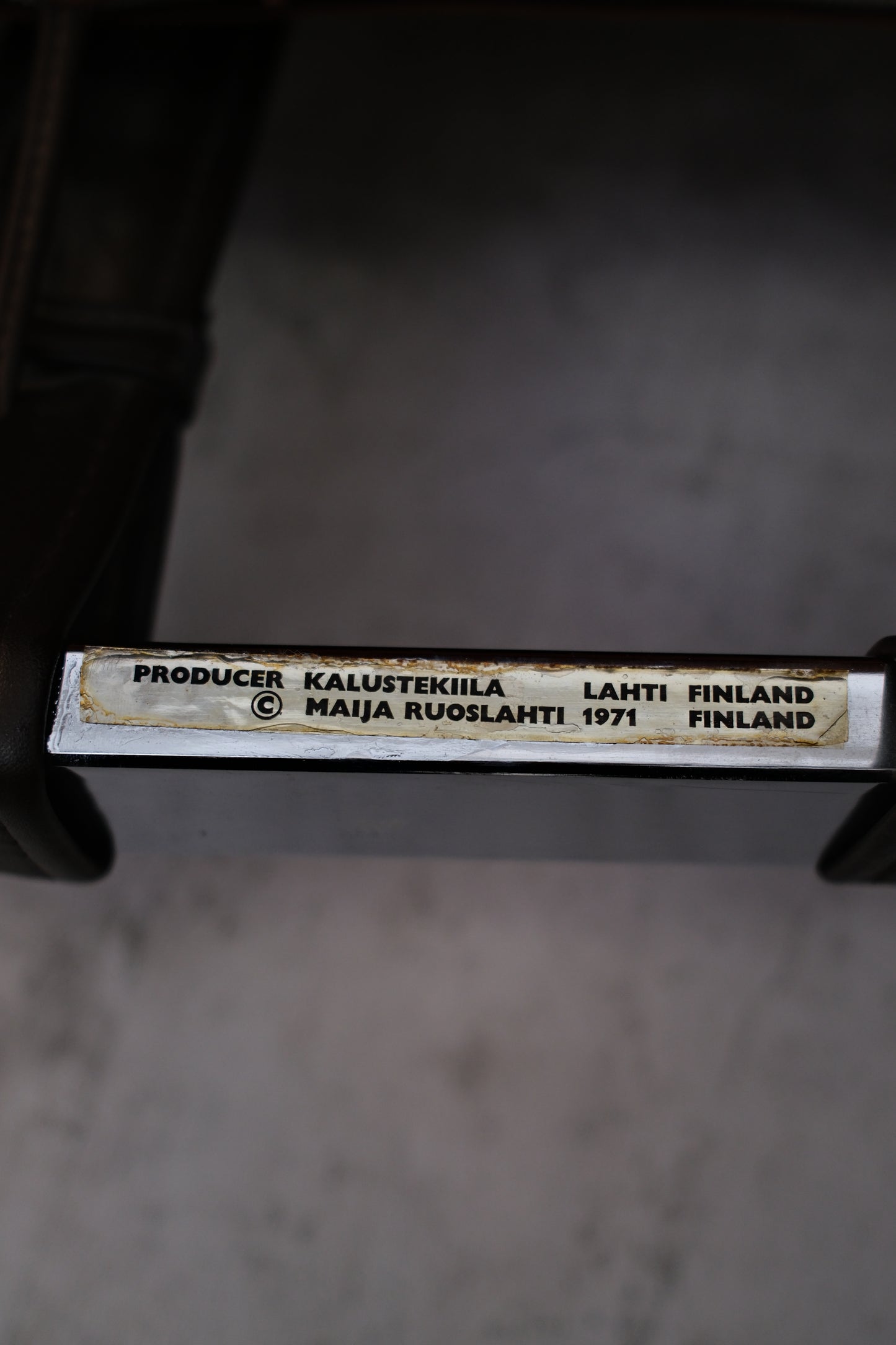 Maija Ruoslahti "El Rancho" Sofa Brown Leather with Wood and Chrome Details