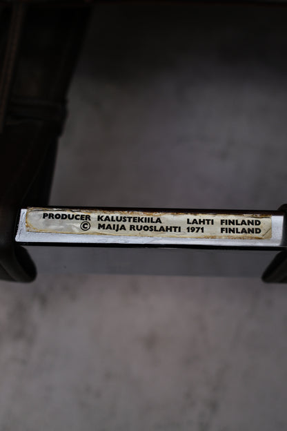 Maija Ruoslahti "El Rancho" Sofa Brown Leather with Wood and Chrome Details