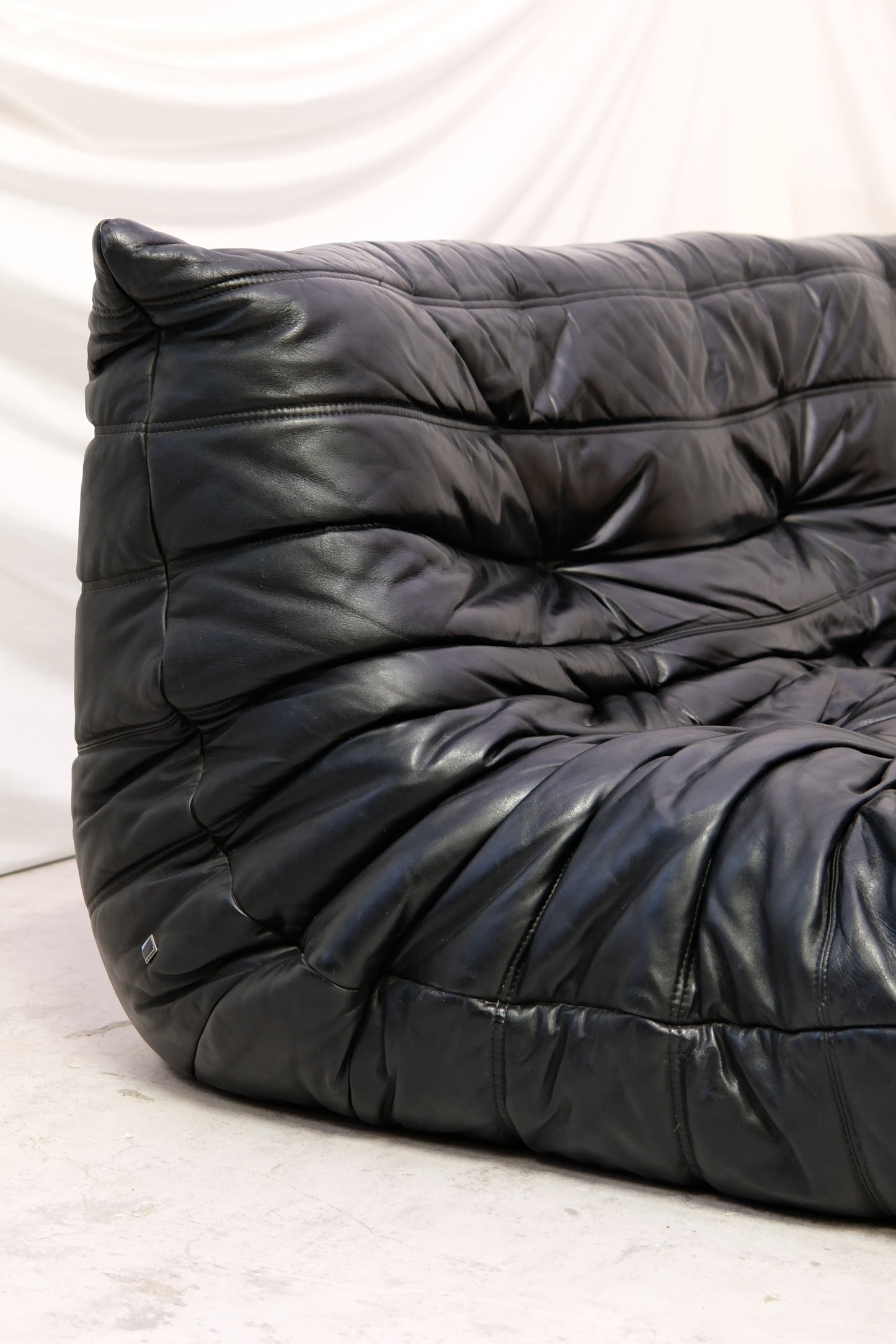 Vintage Ligne Roset Togo 3-Seater Sofa – Black Leather