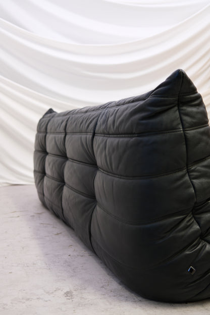 Vintage Ligne Roset Togo 3-Seater Sofa – Black Leather