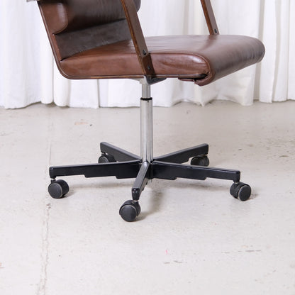 Yrjö Kukkapuro Plaano Office Chair in Brown Leather