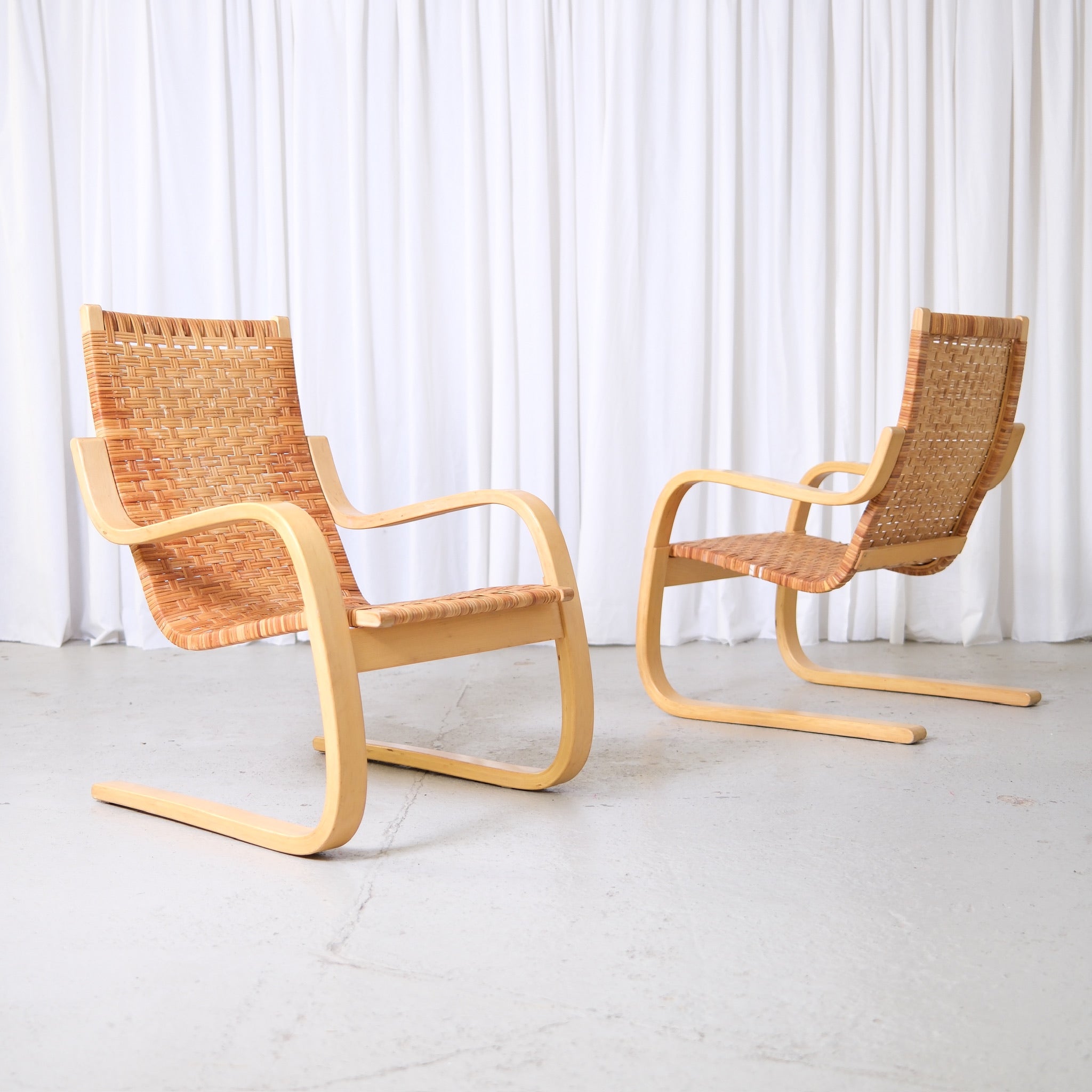 Alvar Aalto 406 Lounge Chairs with Rattan for Artek – Pino Interiors