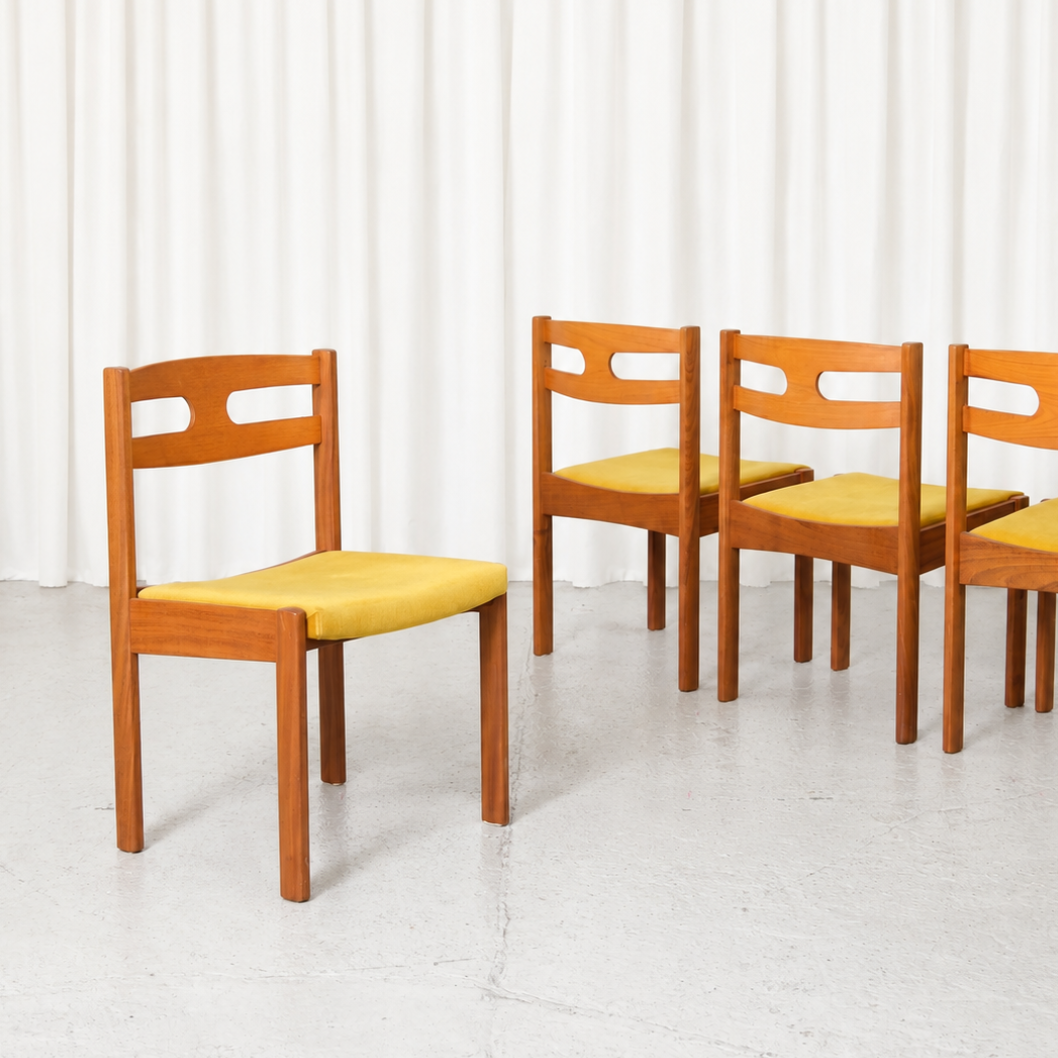 Vintage Esko Pajamies Palermo chair for Asko with teak frame and yellow upholstered seat. A Finnish 1960s design classic in excellent vintage condition.