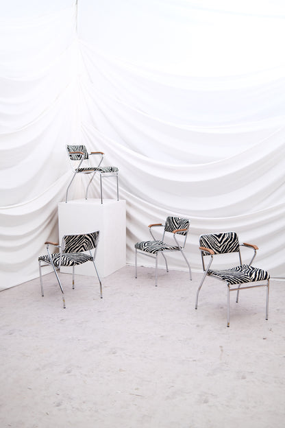Set of 6 Vintage Tubular Steel Chairs with Zebra Upholstery