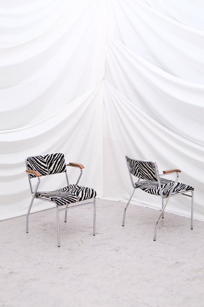 Set of 6 Vintage Tubular Steel Chairs with Zebra Upholstery