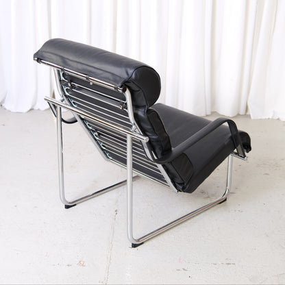 Yrjö Kukkapuro Remmi Lounge Chair and Ottoman in Black Leather