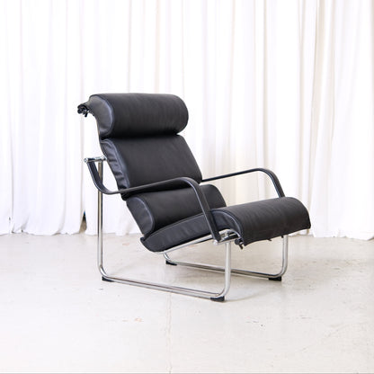 Yrjö Kukkapuro Remmi Lounge Chair and Ottoman in Black Leather