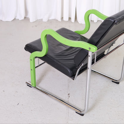 Yrjö Kukkapuro Experiment Lounge Chair in Black Leather and Green Armrests