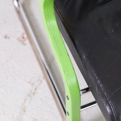 Yrjö Kukkapuro Experiment Lounge Chair in Black Leather and Green Armrests