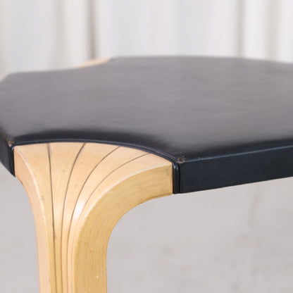Artek X602 Stool with Black Leather by Alvar Aalto
