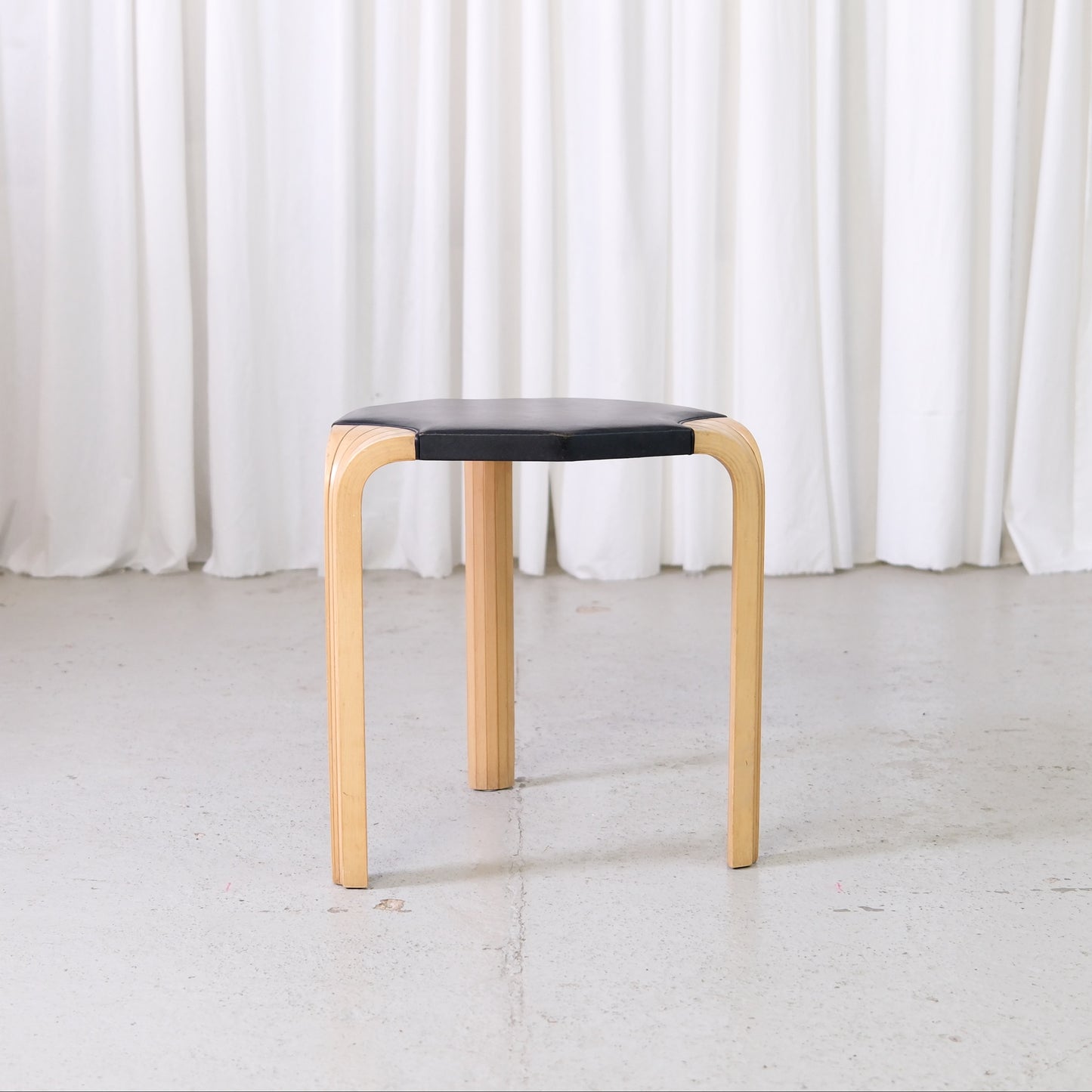 Artek X602 Stool with Black Leather by Alvar Aalto