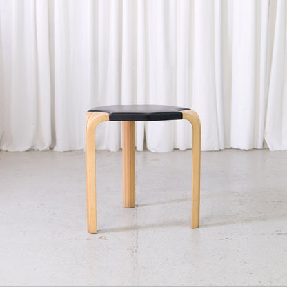 Artek X602 Stool with Black Leather by Alvar Aalto