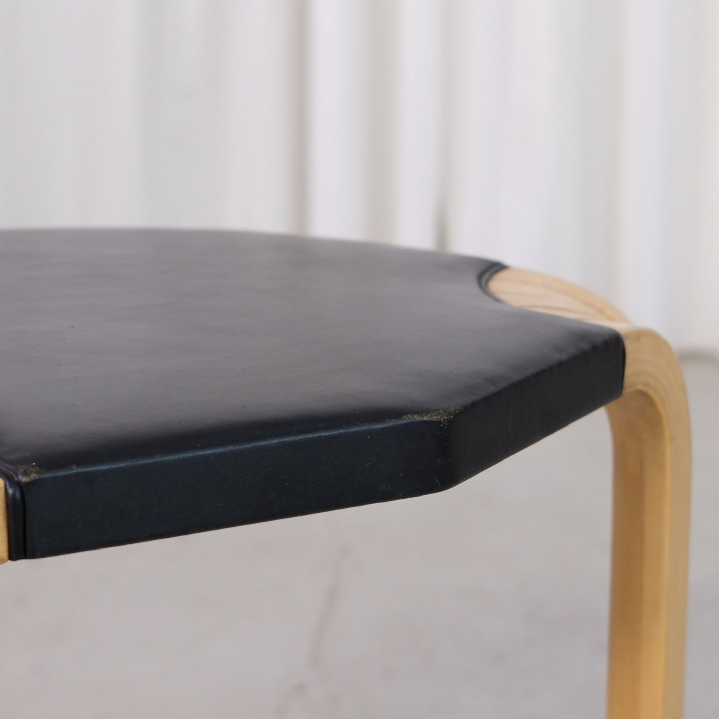 Artek X602 Stool with Black Leather by Alvar Aalto