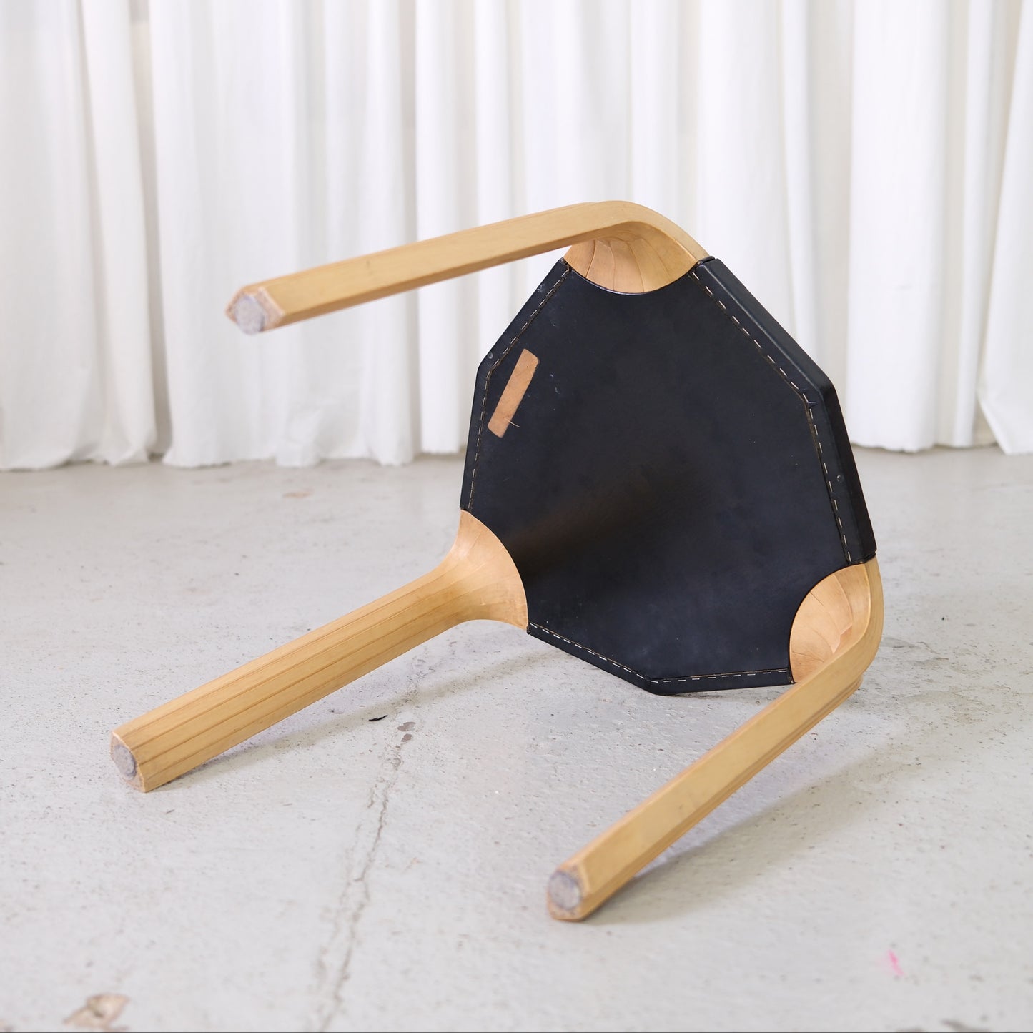 Artek X602 Stool with Black Leather by Alvar Aalto