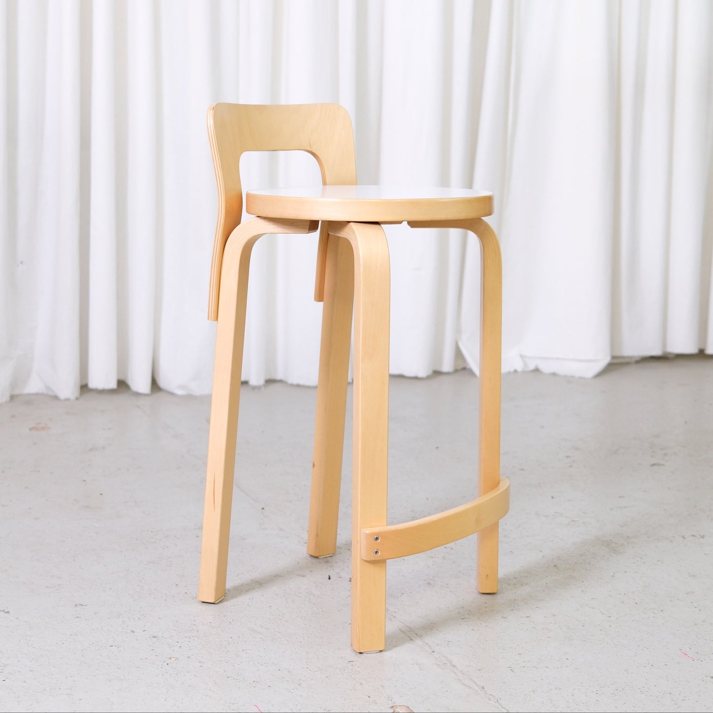 Artek K65 Bar Stool in Birch and White Laminate