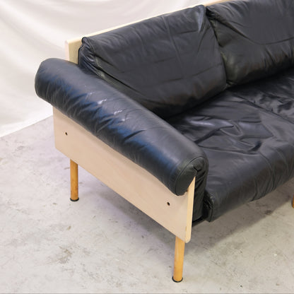 Yrjö Kukkapuro Ateljee 3-Seater Sofa – Black Leather, Birch Frame