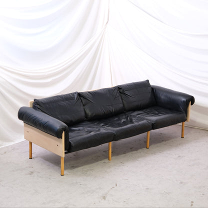Yrjö Kukkapuro Ateljee 3-Seater Sofa – Black Leather, Birch Frame