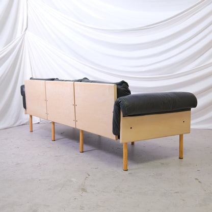 Yrjö Kukkapuro Ateljee 3-Seater Sofa – Black Leather, Birch Frame