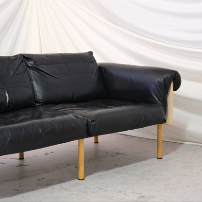 Yrjö Kukkapuro Ateljee 3-Seater Sofa – Black Leather, Birch Frame