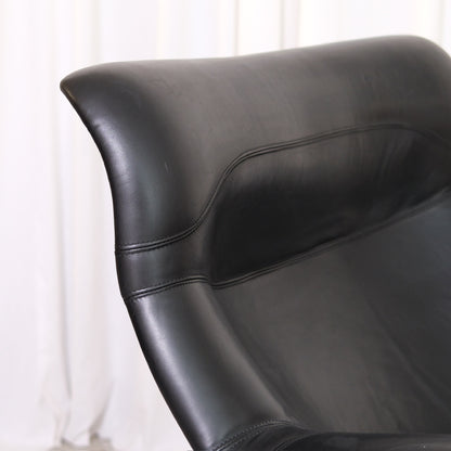 Yrjö Kukkapuro Karuselli Lounge Chair and Ottoman in Black Leather, Haimi