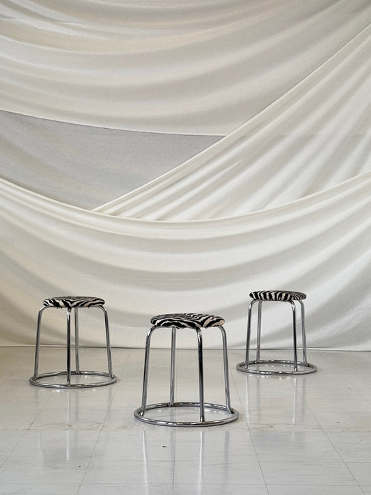 Vintage Chrome Zebra Stools