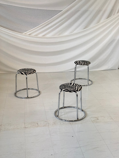 Vintage Chrome Zebra Stools