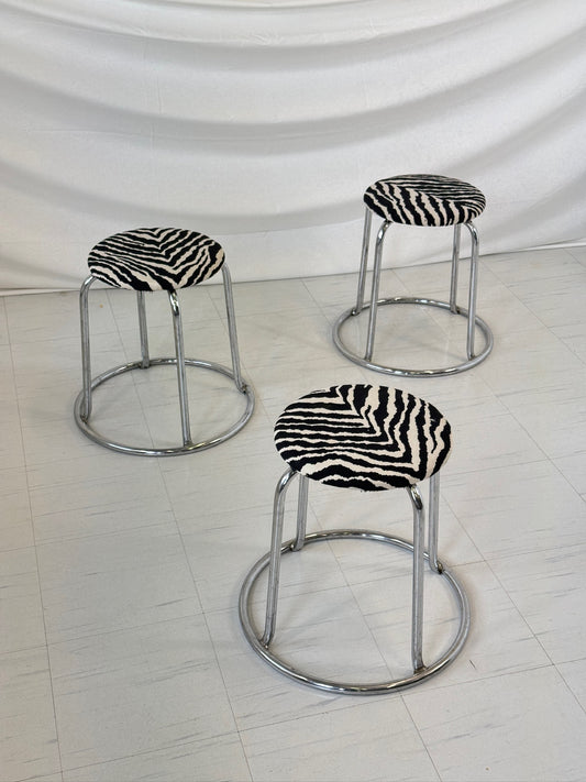 Vintage Chrome Zebra Stools