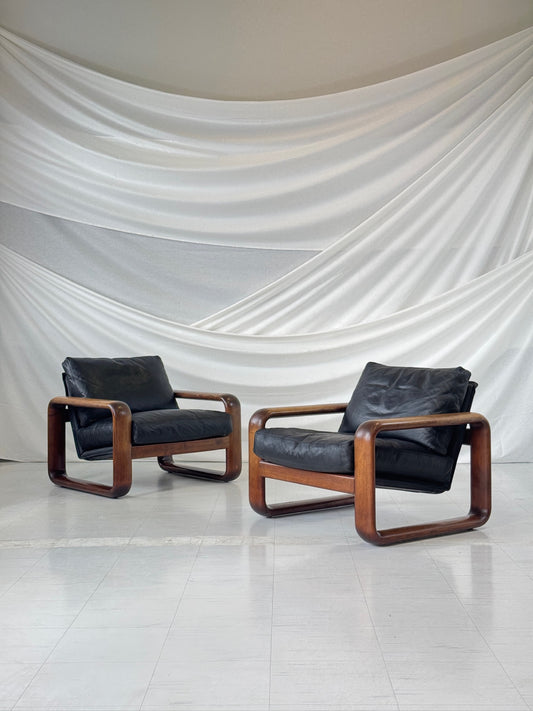 Burkhard Voghterr의 Rosenthal Hombre 가죽 안락의자 2개 세트