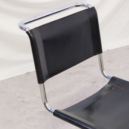 Thonet MR10 Chairs – Black Leather & Chrome