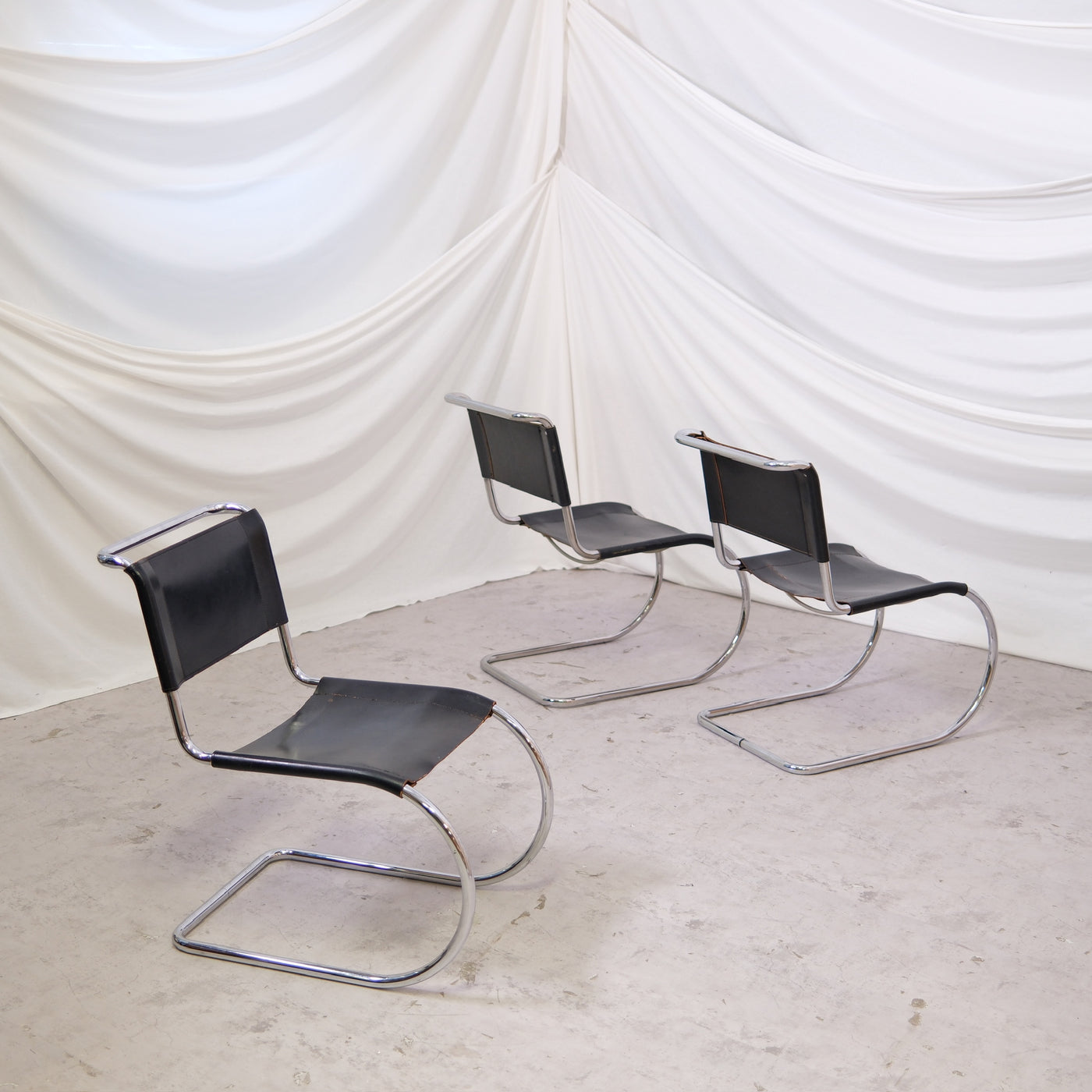 Thonet MR10 Chairs – Black Leather & Chrome