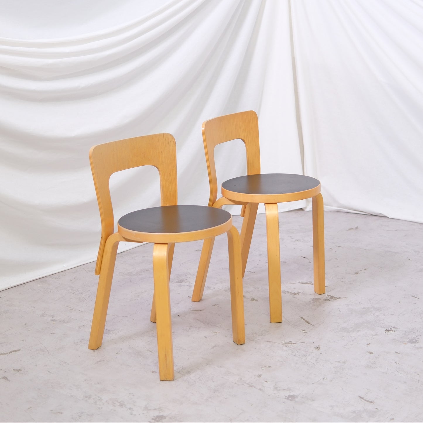 Artek 65 Chairs by Alvar Aalto - Black Linoleum