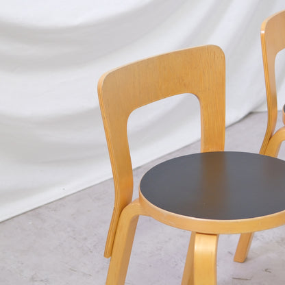 Artek 65 Chairs by Alvar Aalto - Black Linoleum