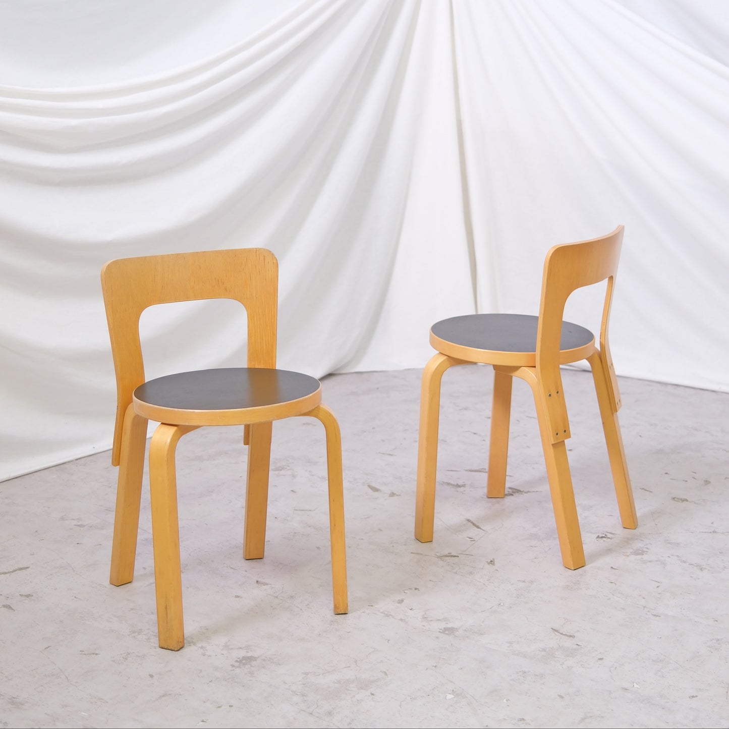 Artek 65 Chairs by Alvar Aalto - Black Linoleum