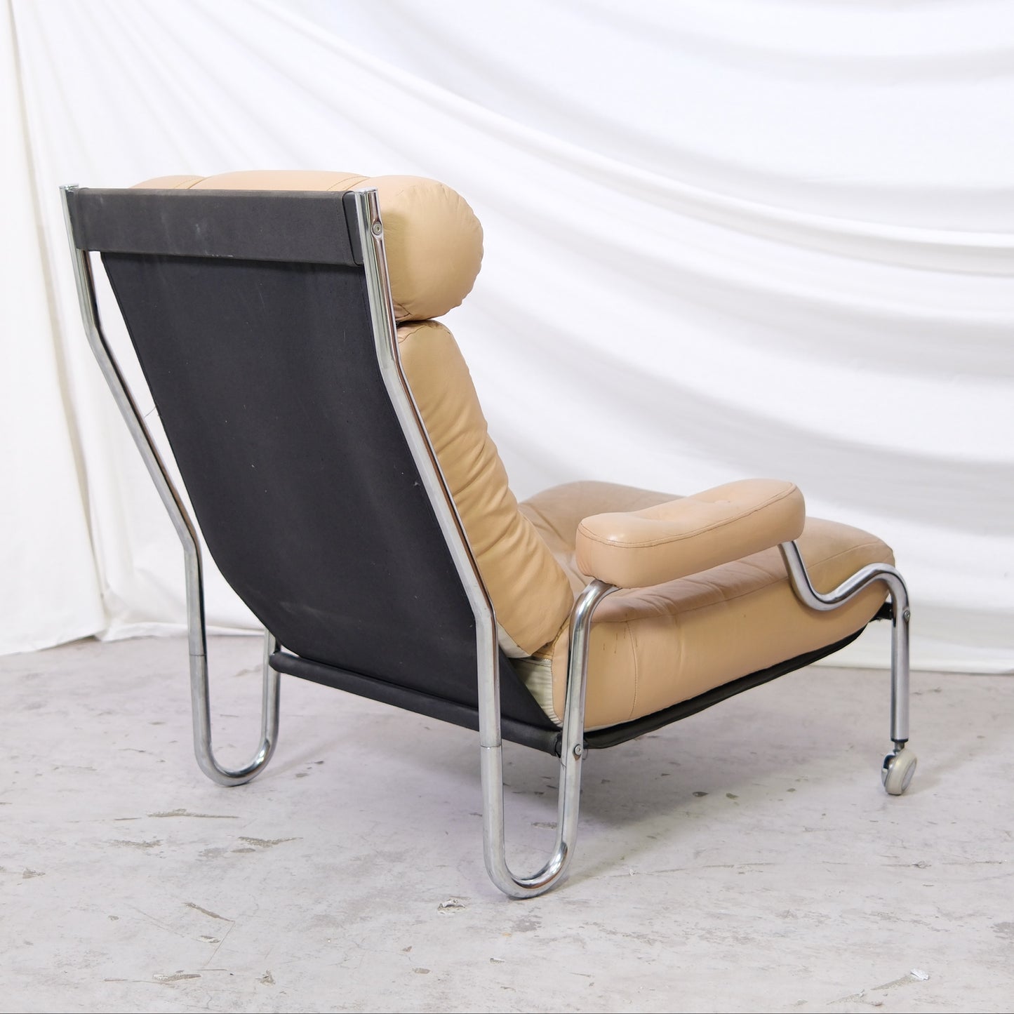 Vintage Danish Armchair Beige Leather