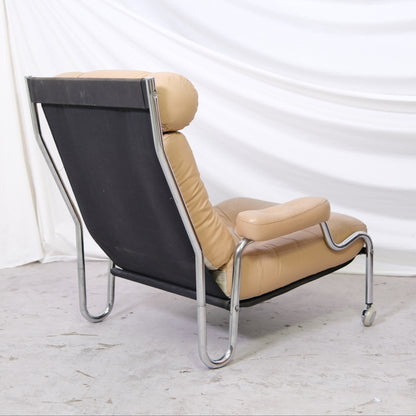 Vintage Danish Armchair Beige Leather