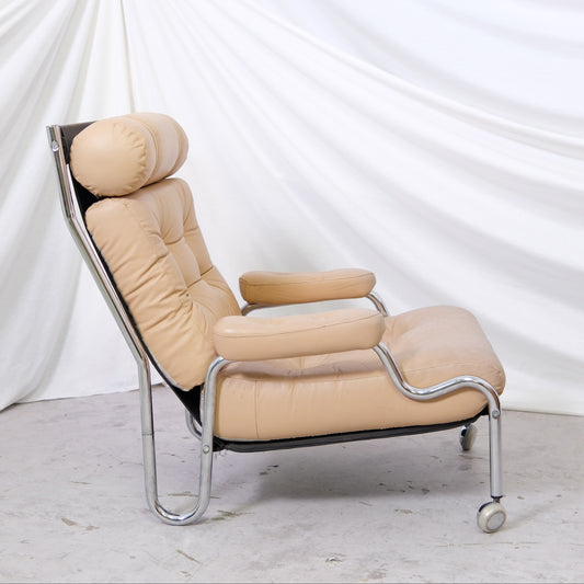 Vintage Danish Armchair Beige Leather