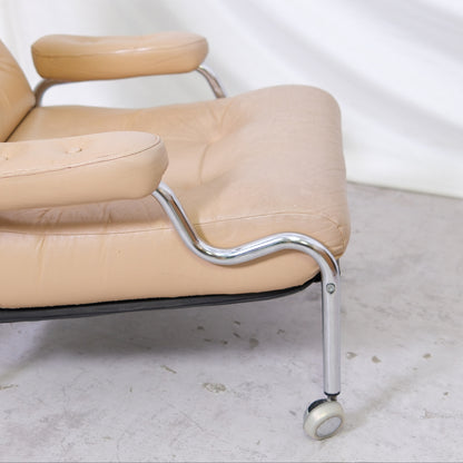 Vintage Danish Armchair Beige Leather